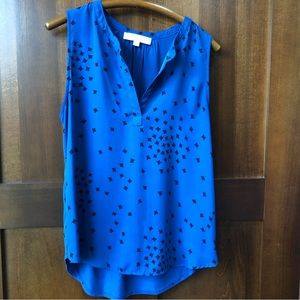 Women’s Loft Blue Mixed Media Split Neck Blouse Size Medium
